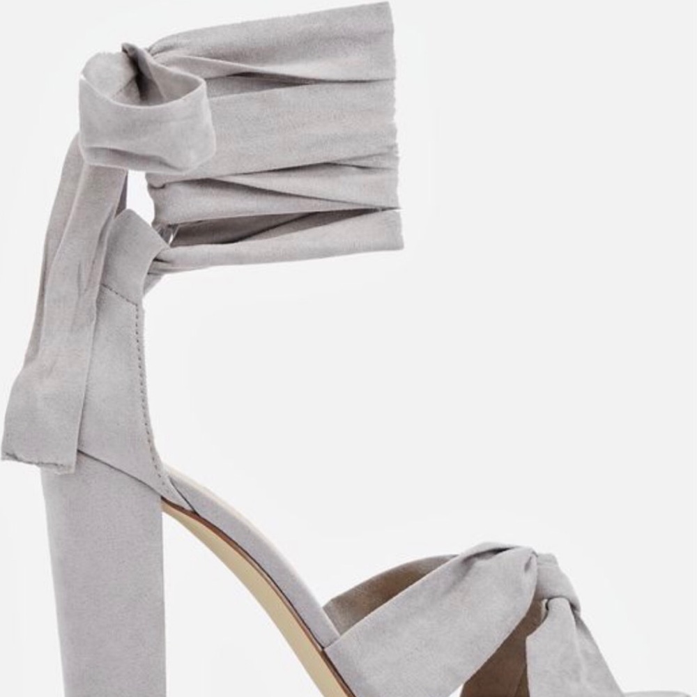 JustFab Light Gray Wrap-Ankle Block Heel Sandal